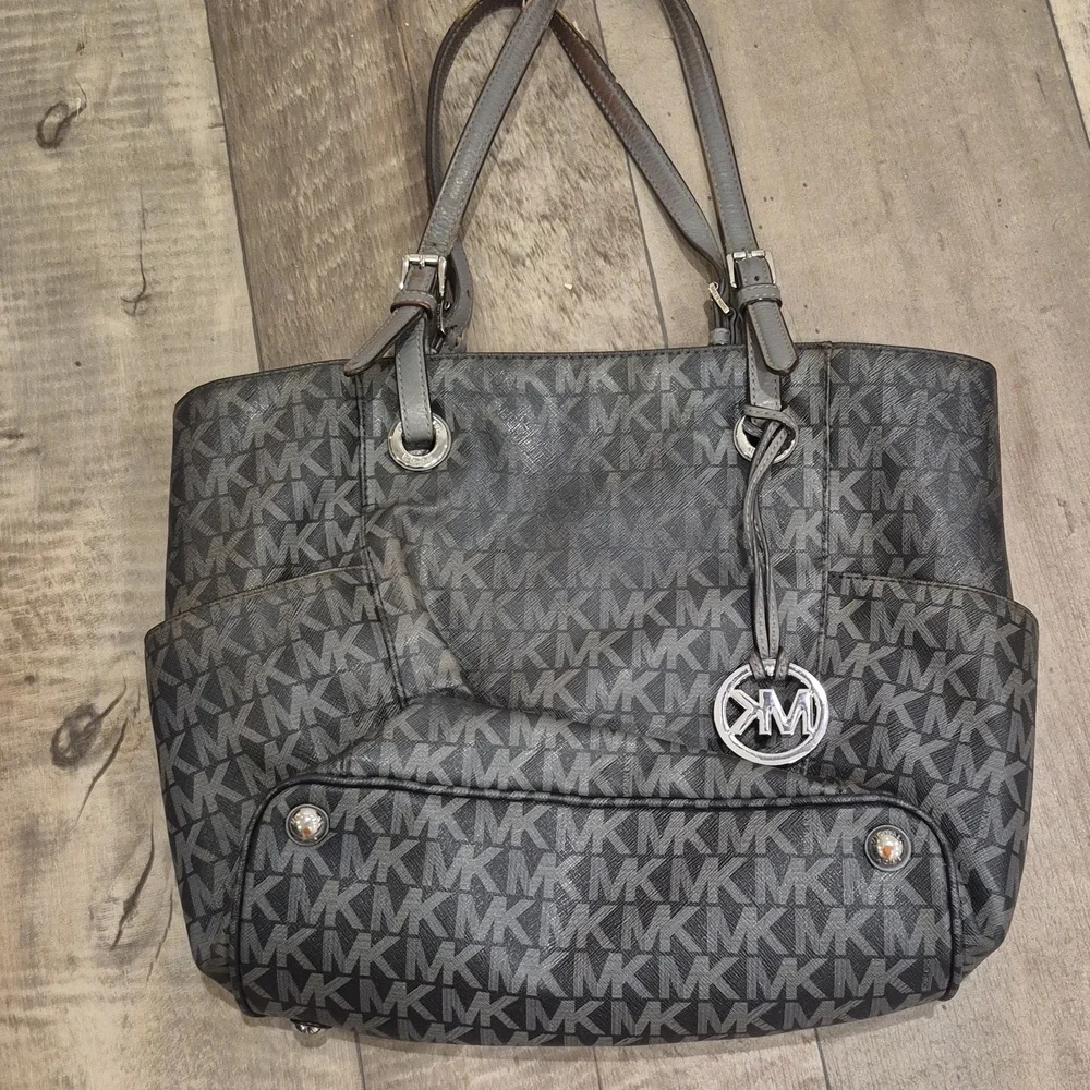 MK Michael Kors Signature Monogram Tote Bag Charcoal Gray